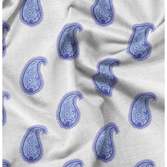Soimoi Cotton Poplin White Fabric By the Yard - 42 Inch Wide - Paisley Leaf Pattern Fabric - Botanical and Elegant Designs for Various Uses Printed Fabric