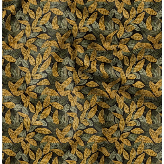 Soimoi Cotton Poplin Yellow Fabric By the Yard - 42 Inch Wide - Mango Leaves Textile - Exotic and Botanical Patterns for Apparel and Decor Printed Fabric