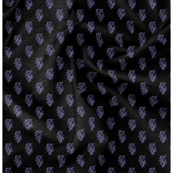 Soimoi Cotton Satin Spandex Black Fabric By the Yard - 54 Inch Wide - Florals, Leaves Print Fabric - Elegant & Beautiful Patterns for Fashion and Home Decor Printed Fabric