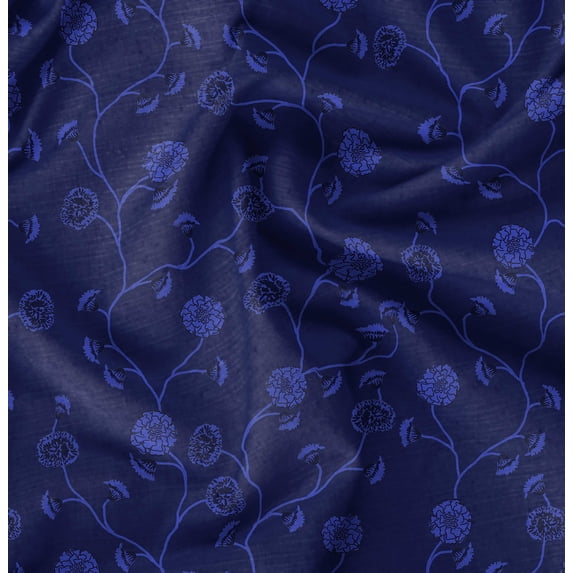Soimoi Cotton Satin Spandex Blue Fabric By the Yard - 54 Inch Wide - Florals, Leaves Print Fabric - Elegant & Beautiful Patterns for Fashion and Home Decor Printed Fabric