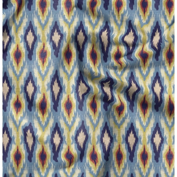 Soimoi Cotton Satin Spandex Blue Fabric By the Yard - 54 Inch Wide - Ikat Fabric - Elegant and Traditional Patterns for Stylish Creations Printed Fabric