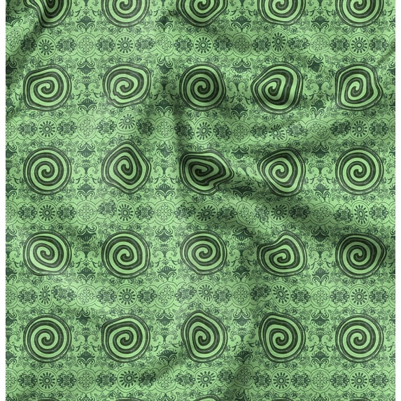 Soimoi Cotton Satin Spandex Green Fabric By the Yard - 54 Inch Wide - African Tribal Material - Artistic and Modern Patterns for Various Uses Printed Fabric