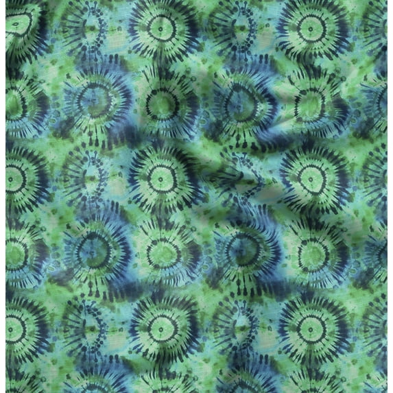 Soimoi Cotton Satin Spandex Green Fabric By the Yard - 54 Inch Wide - Shibori Tie & Dye - Shibori Serenity: Japanese Tie & Dye Artistry Printed Fabric