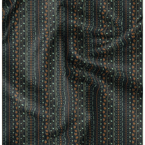Soimoi Cotton Satin Spandex Green Fabric By the Yard - 54 Inch Wide -Floral Fabric - Modern Stripes with Playful Floral Accents Printed Fabric
