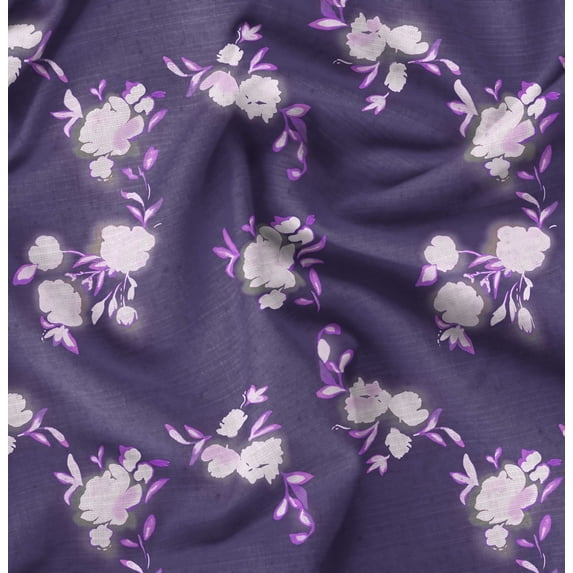 Soimoi Cotton Satin Spandex Purple Fabric By the Yard - 54 Inch Wide -Floral & Leaf Floral Pattern Fabric - Botanical and Elegant Designs for Various Uses Printed Fabric