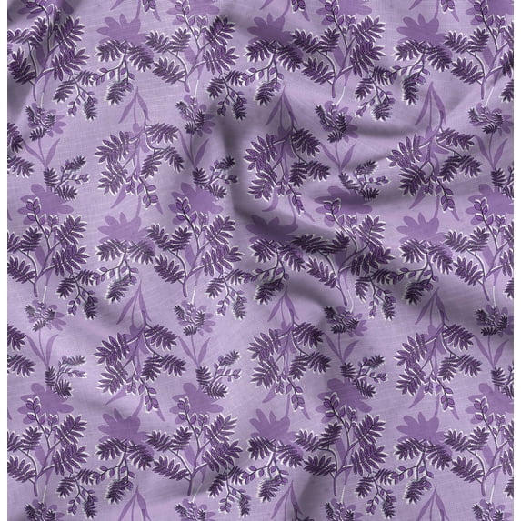 Soimoi Cotton Satin Spandex Purple Fabric By the Yard - 54 Inch Wide - Florals, Leaves Print Fabric - Elegant & Beautiful Patterns for Fashion and Home Decor Printed Fabric