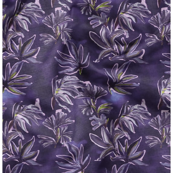 Soimoi Cotton Satin Spandex Purple Fabric By the Yard - 54 Inch Wide - Leaves Pattern Fabric - Botanical and Elegant Designs for Various Uses Printed Fabric