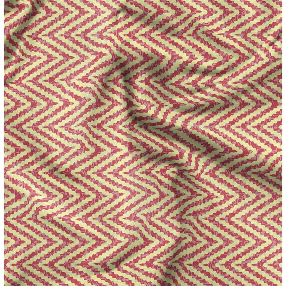 Soimoi Cotton Satin Spandex Red Fabric By the Yard - 54 Inch Wide - Black Zig Zag Geometric Material - Artistic and Modern Patterns for Various Uses Printed Fabric