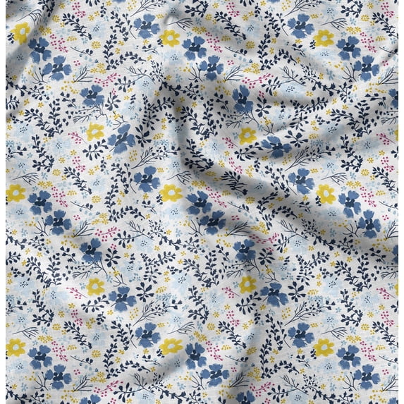 Soimoi Cotton Satin Spandex White Fabric By the Yard - 54 Inch Wide - Florals Print Fabric - Elegant and Timeless Patterns for Fashion and Home Decor Printed Fabric