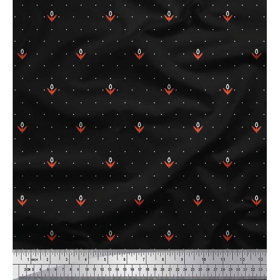 Soimoi Cotton Voile Fabric Artistic Flower & Dots Decor Fabric Printed Yard 42 Inch Wide