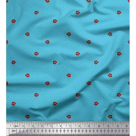 Soimoi Cotton Voile Fabric Artistic Flower & Dots Print Sewing Fabric Yard 42 Inch Wide
