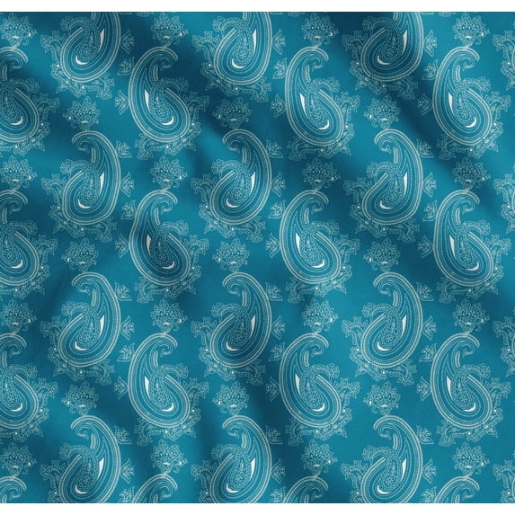 Soimoi Cotton Voile Fabric Artistic Paisley Printed Fabric 1 Yard 42 Inch Wide