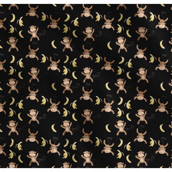 Soimoi Cotton Voile Fabric Banana & Monkey Kids Decor Fabric Printed Yard 56 Inch Wide