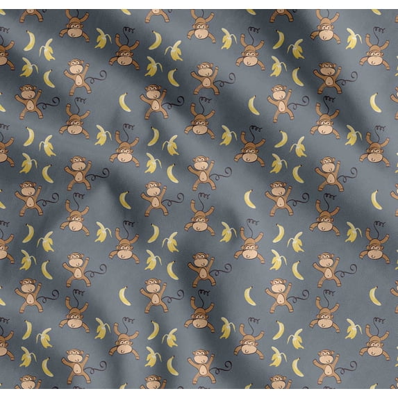 Soimoi Cotton Voile Fabric Banana & Monkey Kids Printed Craft Fabric by The Yard 42 Inch Wide