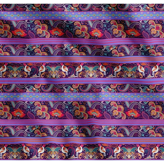 Soimoi Cotton Voile Fabric Bird,Stripe & Paisley Printed Craft Fabric by The Yard 42 Inch Wide