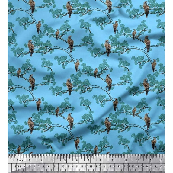 Soimoi Cotton Voile Fabric Branches,Floral & Eagle Bird Printed Craft Fabric by The Yard 56 Inch Wide