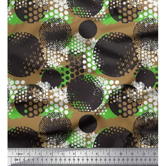 Soimoi Cotton Voile Fabric Brush Stroke & Dots Abstract Printed Fabric 1 Yard 42 Inch Wide