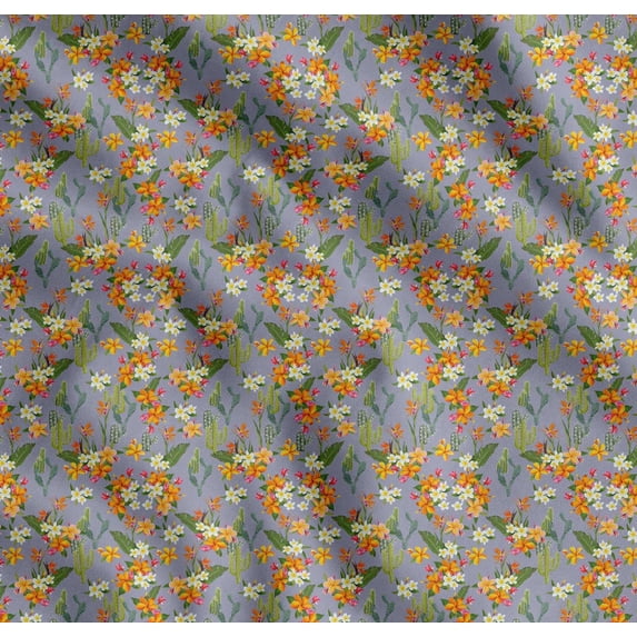 Soimoi Cotton Voile Fabric Cactus,Leaves & Tropical Flower Floral Printed Craft Fabric by The Yard 42 Inch Wide