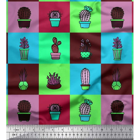 Soimoi Cotton Voile Fabric Cactus Tree Decor Fabric Printed Yard 42 Inch Wide