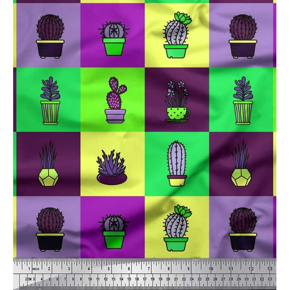 Soimoi Cotton Voile Fabric Cactus Tree Printed Craft Fabric by The Yard 42 Inch Wide