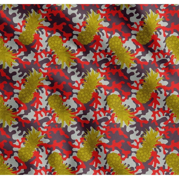 Soimoi Cotton Voile Fabric Camouflage Texture & Pine Fruits Printed Craft Fabric by the Yard 56 Inch Wide