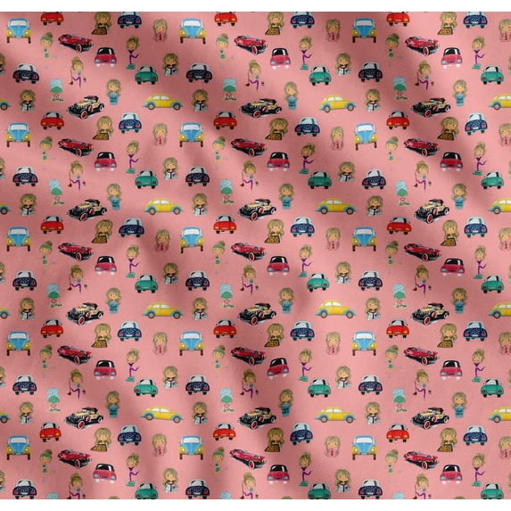 Soimoi Cotton Voile Fabric Cartoon Girl & Car Transport Decor Fabric Printed Yard 42 Inch Wide