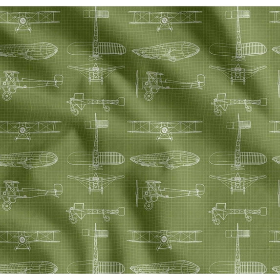Soimoi Cotton Voile Fabric Check & Airplane Transport Print Fabric by The Yard 42 Inch Wide
