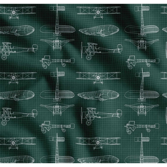 Soimoi Cotton Voile Fabric Check & Airplane Transport Print Fabric by The Yard 42 Inch Wide