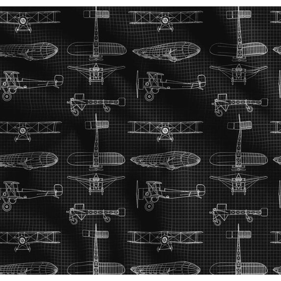 Soimoi Cotton Voile Fabric Check & Airplane Transport Print Fabric by Yard 56 Inch Wide