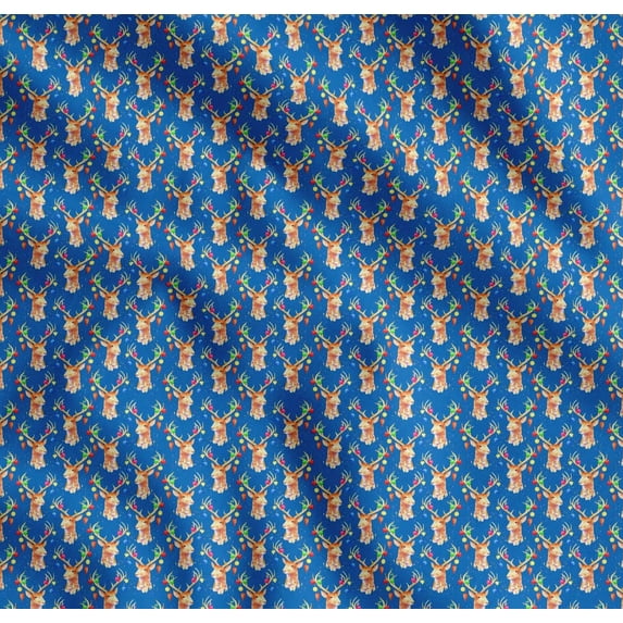 Soimoi Cotton Voile Fabric Christmas Baubles & Reindeer Face Animal Print Fabric by Yard 42 Inch Wide