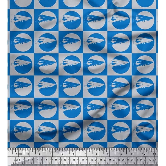 Soimoi Cotton Voile Fabric Circle & Airplane Transport Fabric Prints by Yard 56 Inch Wide