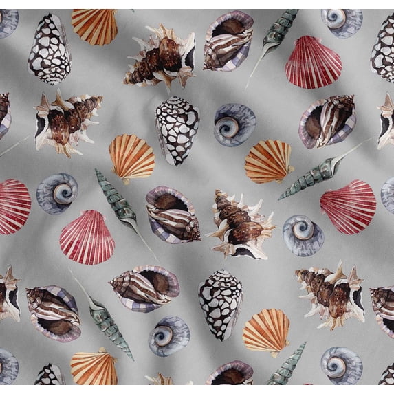 Soimoi Cotton Voile Fabric Colorful Shells Ocean Print Fabric by the Yard 56 Inch Wide