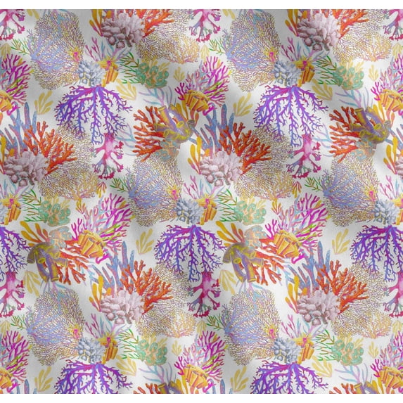 Soimoi Cotton Voile Fabric Coral Ocean Print Fabric by The Yard 42 Inch Wide