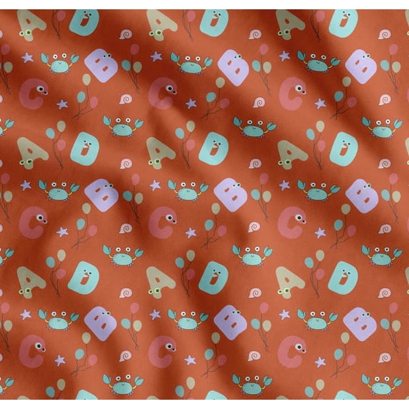 Soimoi Cotton Voile Fabric Crab,Balloons & Alphabets Kids Print Fabric by Yard 56 Inch Wide
