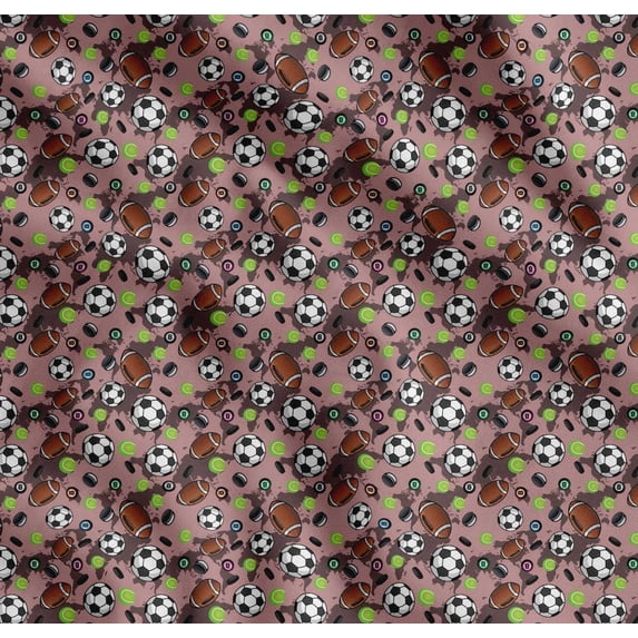 Soimoi Cotton Voile Fabric Cricket Ball,Rugby & Football Sports Printed Fabric 1 Yard 56 Inch Wide