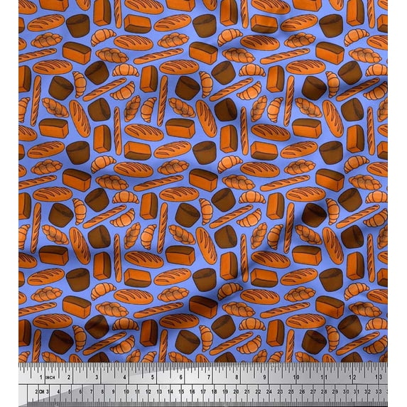Soimoi Cotton Voile Fabric Croissant & Baguette Food Print Fabric by The Yard 56 Inch Wide