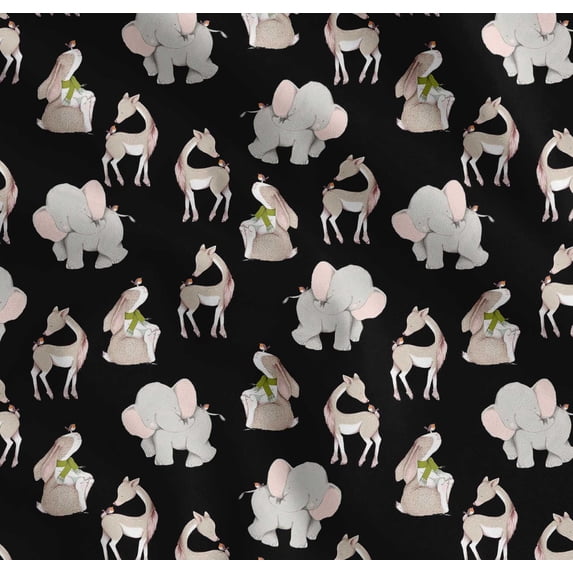 Soimoi Cotton Voile Fabric Deer,Elephant & Rabbit Kids Printed Craft Fabric by the Yard 42 Inch Wide