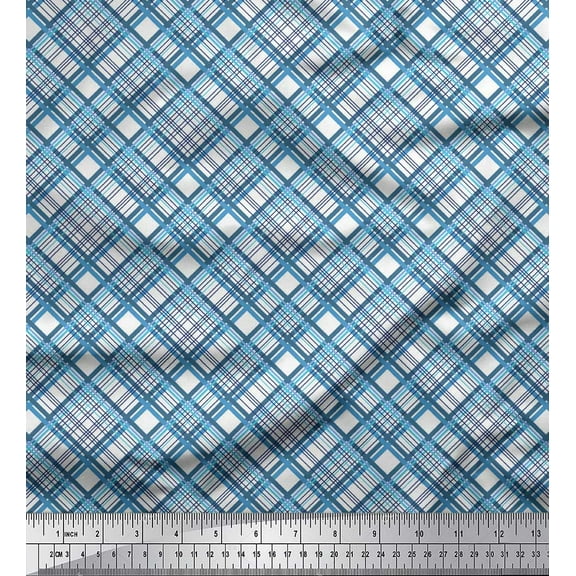 Soimoi Cotton Voile Fabric Diagonal Check Print Sewing Fabric Yard 42 Inch Wide