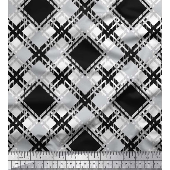 Soimoi Cotton Voile Fabric Diagonal Check Printed Fabric 1 Yard 42 Inch Wide
