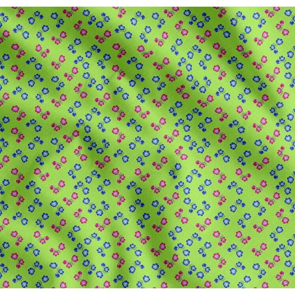 Soimoi Cotton Voile Fabric Dot,Blue & Pink Flower Floral Decor Fabric Printed Yard 56 Inch Wide