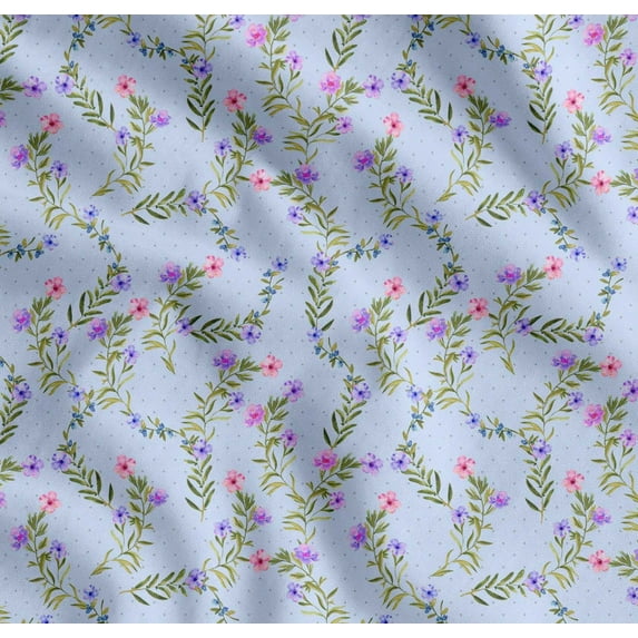 Soimoi Cotton Voile Fabric Dot,Leaves & Floral Printed Fabric 1 Yard 42 Inch Wide