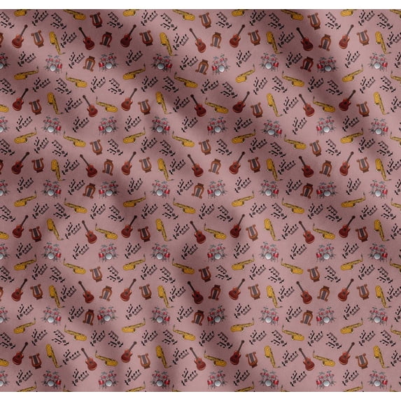 Soimoi Cotton Voile Fabric Drumkits,Guitar & Trumpits Musical Instrument Print Fabric by The Yard 42 Inch Wide