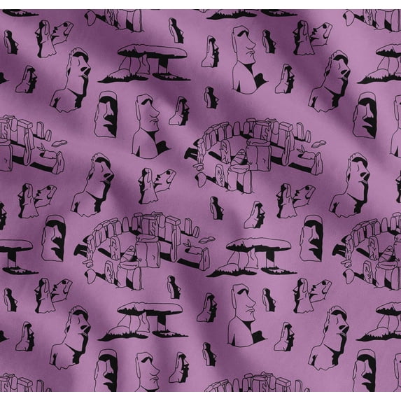 Soimoi Cotton Voile Fabric Easter Island Statue Face Print Fabric by Yard 56 Inch Wide