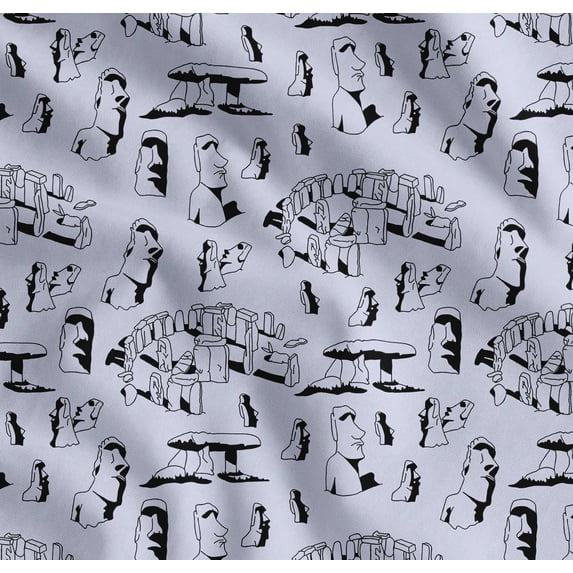Soimoi Cotton Voile Fabric Easter Island Statue Face Printed Fabric 1 Yard 56 Inch Wide