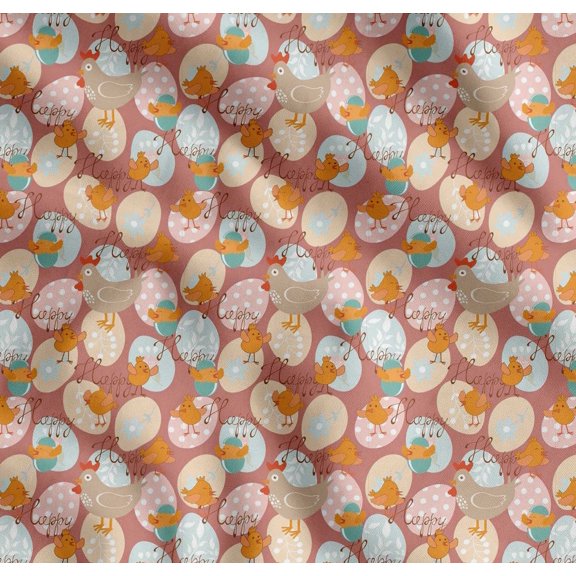 Soimoi Cotton Voile Fabric Egg,Chick & Hen Kids Printed Fabric 1 Yard 42 Inch Wide