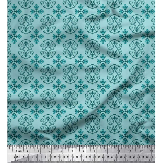 Soimoi Cotton Voile Fabric Filigree Damask Printed Craft Fabric by the Yard 56 Inch Wide