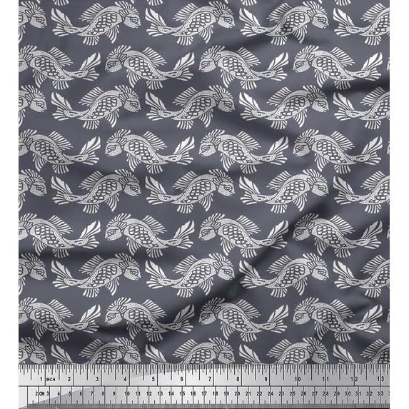 Soimoi Cotton Voile Fabric Fish Block Decor Fabric Printed Yard 56 Inch Wide