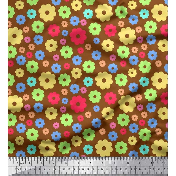 Soimoi Cotton Voile Fabric Floral Clip Art Print Fabric by The Yard 42 Inch Wide