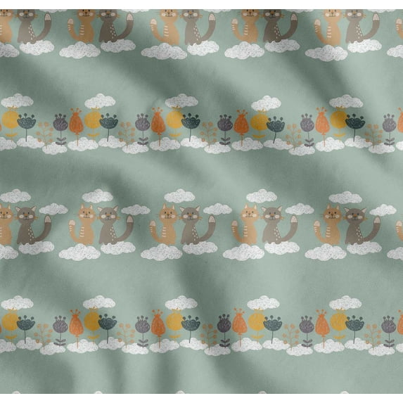 Soimoi Cotton Voile Fabric Floral,Clouds & Cat Kids Fabric Prints by Yard 42 Inch Wide