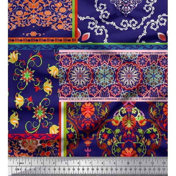 Soimoi Cotton Voile Fabric Floral & Damask Patchwork Print Fabric by The Yard 42 Inch Wide